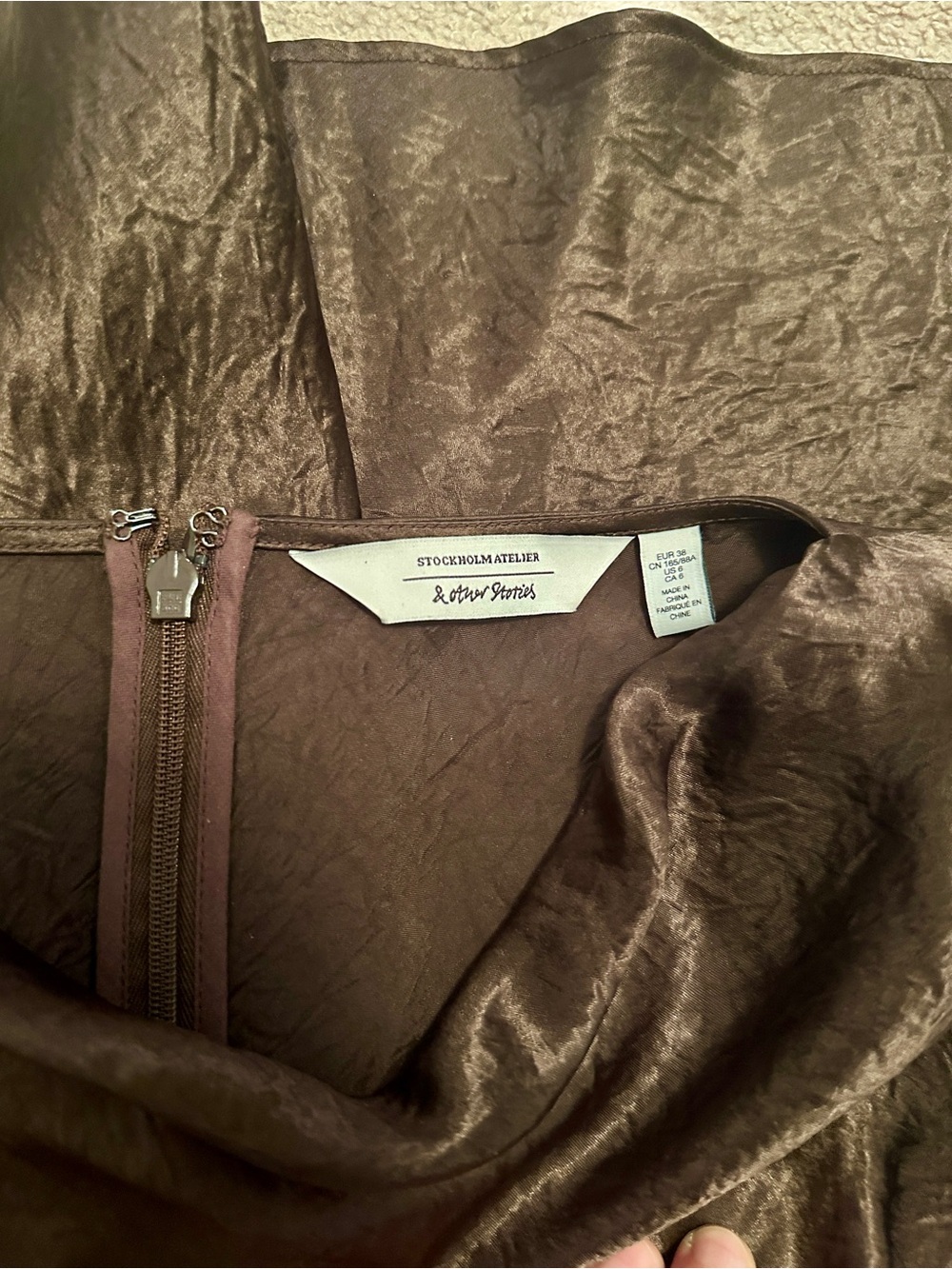 & Other Stories Satin High-Neck Midi Dress in Chocolate Brown - Picture 5 of 5
